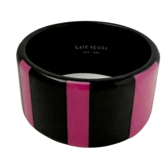 KATE SPADE • Bronwyn Bangle Resin Pink Black Striped Bracelet - Picture 4 of 5